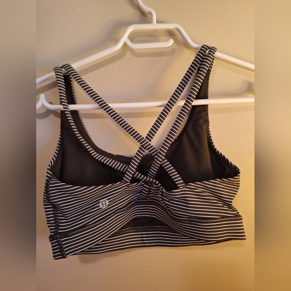 Lululemon Energy Bra Dark Olive with White Stripes - Size 6 - Picture 2 of 4